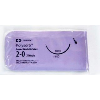 Medtronic Polysorb 90 cm 1/2 Circle Size 2-0 GS-24 Braided Synthetic Absorbable Coated Suture, Violet, 36/Box