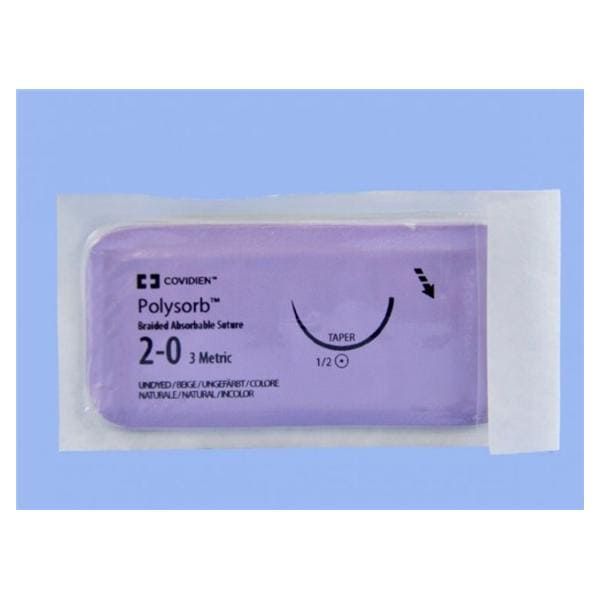 Medtronic Polysorb 75 cm 1/2 Circle Size 2-0 GS-24 Braided Synthetic Absorbable Coated Suture, 36/Box