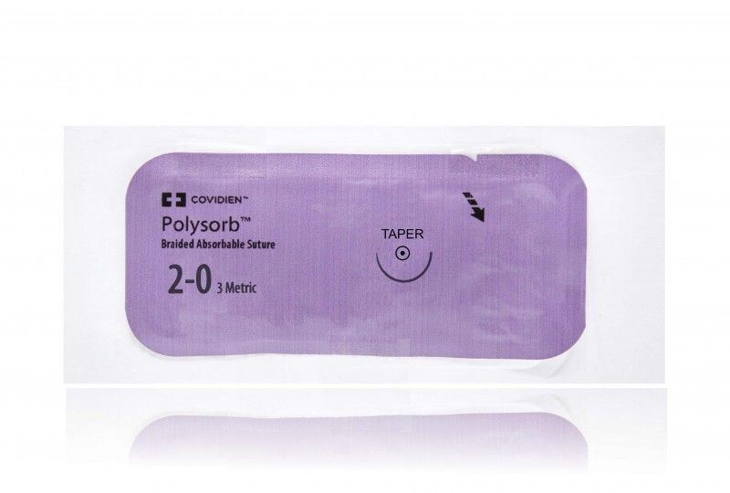 Medtronic Polysorb 90 cm 1/2 Circle Size 2-0 GS-21 Braided Synthetic Absorbable Coated Suture, Violet, 36/Box