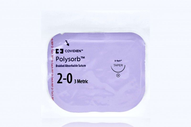 Medtronic Polysorb 5 cm x 45 cm 1/2 Circle Size 2-0 GS-21 Braided Synthetic Absorbable Coated Suture, Violet, 12/Box