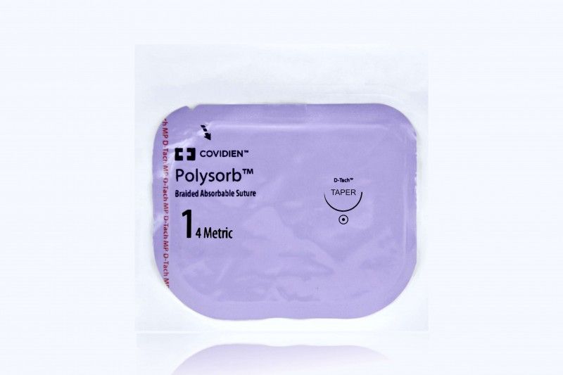 Medtronic Polysorb 5 cm x 75 cm 1/2 Circle Size 1 GS-22 Braided Synthetic Absorbable Coated Suture, Violet, 12/Box