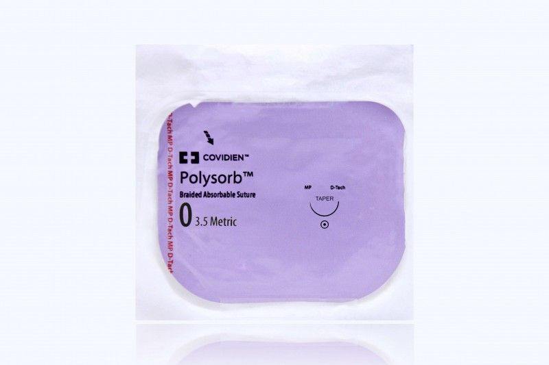 Medtronic Polysorb 5 cm x 75 cm 1/2 Circle Size 0 GS-22 Braided Synthetic Absorbable Coated Suture, Violet, 12/Box