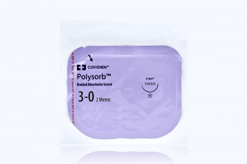 Medtronic Polysorb 5 cm x 75 cm 1/2 Circle Size 3-0 CV-25 Braided Synthetic Absorbable Coated Suture, Violet, 12/Box