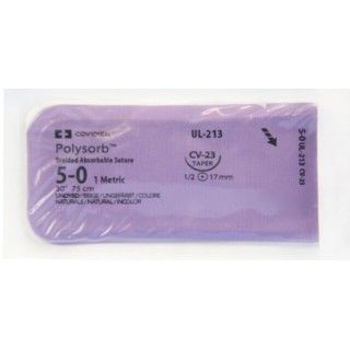 Medtronic Polysorb 75 cm 1/2 Circle Size 5-0 CV-23 Braided Synthetic Absorbable Coated Suture, 36/Box