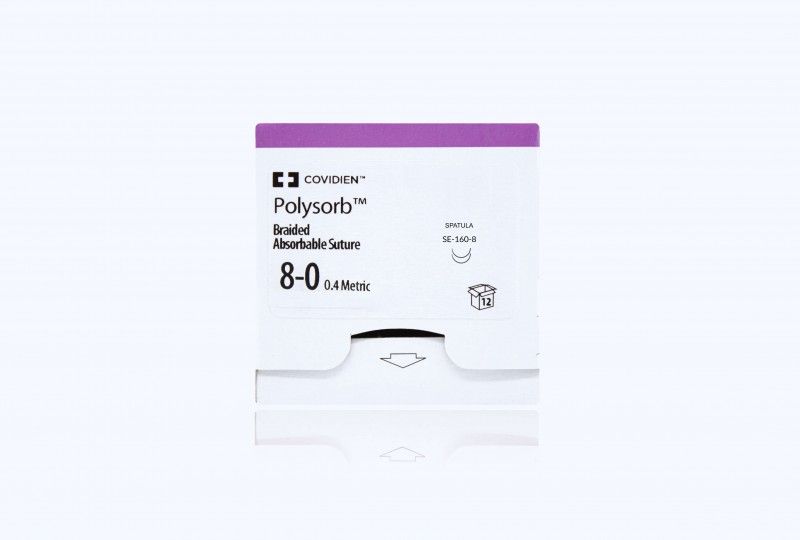 Medtronic Polysorb 20 cm 1/2 Circle Size 8-0 SE-160-8 Braided Synthetic Absorbable Coated Suture, Violet, 12/Box