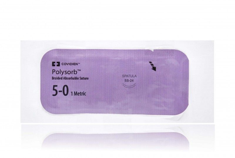 Medtronic Polysorb 30 cm 1/4 Circle Size 5-0 SS-24 Braided Synthetic Absorbable Coated Suture, Violet, 12/Box