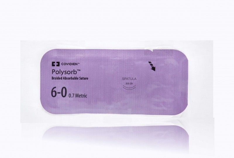 Medtronic Polysorb 45 cm 1/4 Circle Size 6-0 SS-29 Braided Synthetic Absorbable Coated Suture, Violet, 12/Box