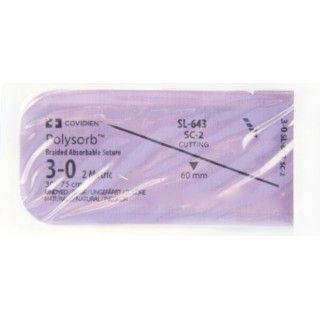 Medtronic Polysorb 75 cm Straight Size 3-0 SC-2 Braided Synthetic Absorbable Coated Suture, 36/Box