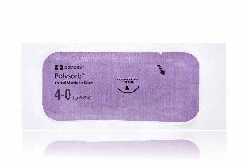 Medtronic Polysorb 45 cm 3/8 Circle Size 4-0 PC-11 Braided Synthetic Absorbable Coated Suture, 36/Box