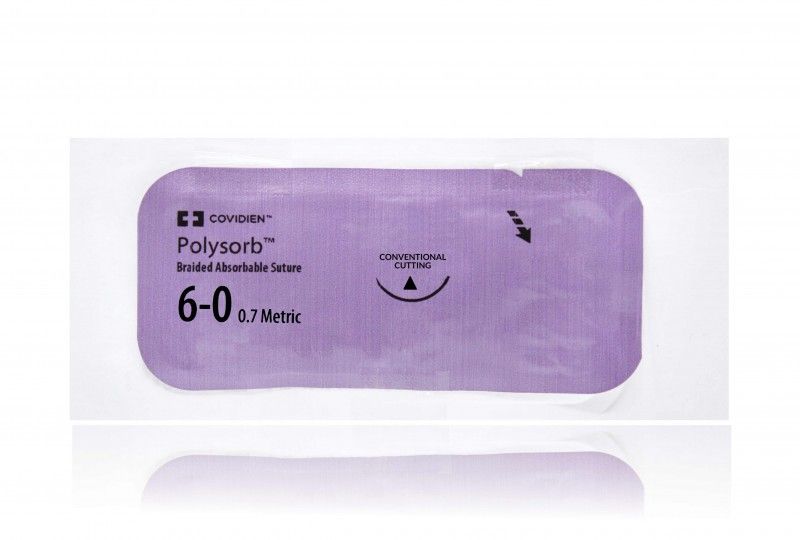 Medtronic Polysorb 45 cm 3/8 Circle Size 6-0 PC-13 Braided Synthetic Absorbable Coated Suture, 36/Box