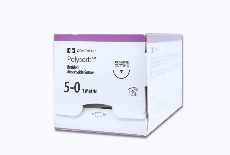 Medtronic Polysorb 45 cm 1/2 Circle Size 5-0 P-24 Braided Synthetic Absorbable Coated Suture, 12/Box