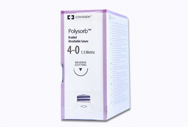 Medtronic Polysorb 45 cm 1/2 Circle Size 4-0 P-24 Braided Synthetic Absorbable Coated Suture, 36/Box