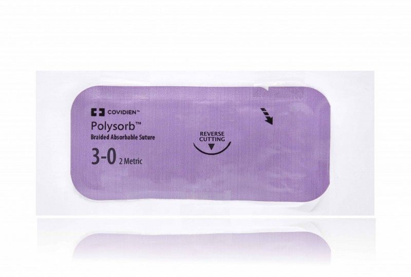 Medtronic Polysorb 75 cm 3/8 Circle Size 3-0 P-14 Braided Synthetic Absorbable Coated Suture, 36/Box