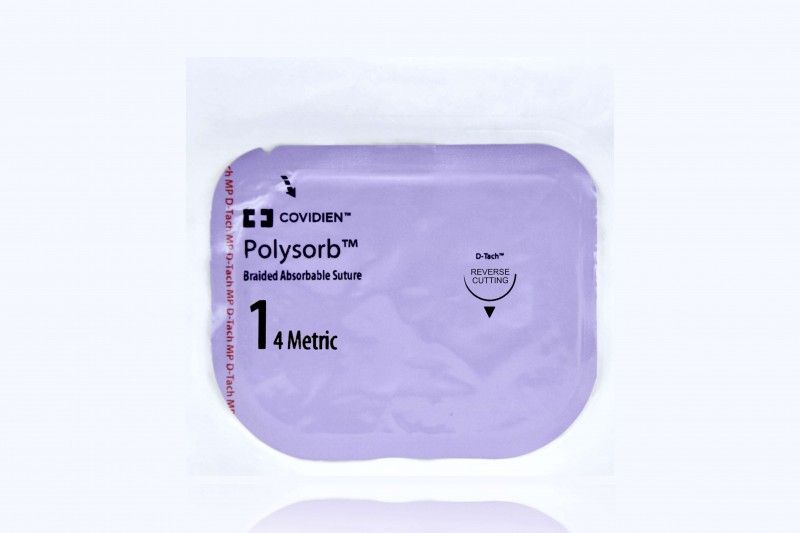 Medtronic Polysorb 5 cm x 75 cm 1/2 Circle Size 1 HOS-12 Braided Synthetic Absorbable Coated Suture, Violet, 12/Box