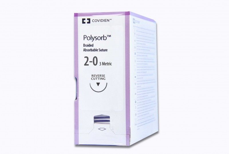 Medtronic Polysorb 75 cm 1/2 Circle Size 2-0 HOS-11 Braided Synthetic Absorbable Coated Suture, 36/Box