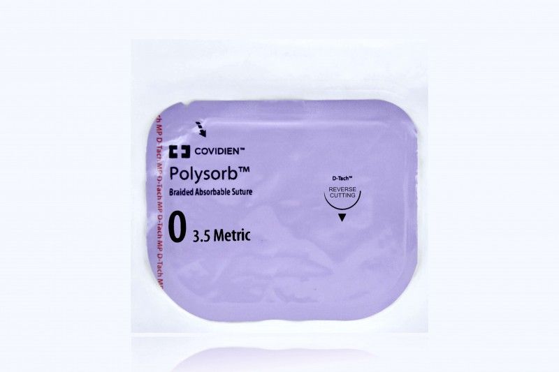 Medtronic Polysorb 5 cm x 45 cm 1/2 Circle Size 0 HOS-10 Braided Synthetic Absorbable Coated Suture, 12/Box