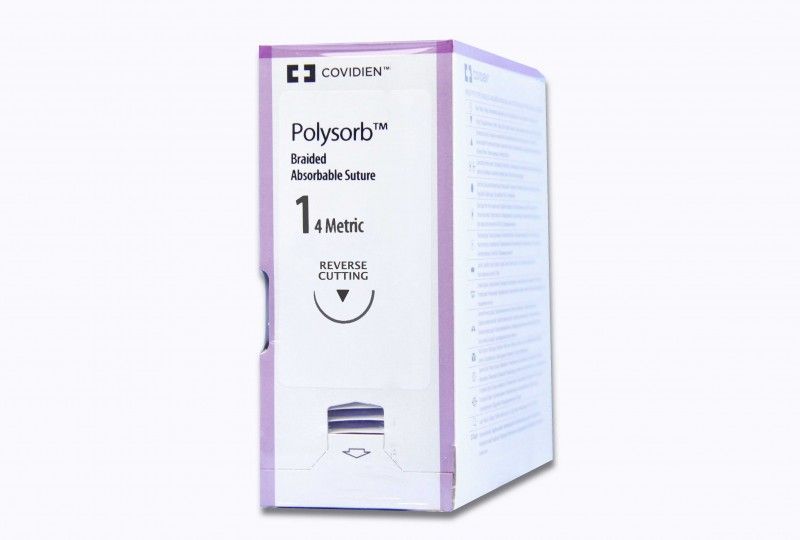Medtronic Polysorb 75 cm 1/2 Circle Size 1 GS-13 Braided Synthetic Absorbable Coated Suture, 36/Box