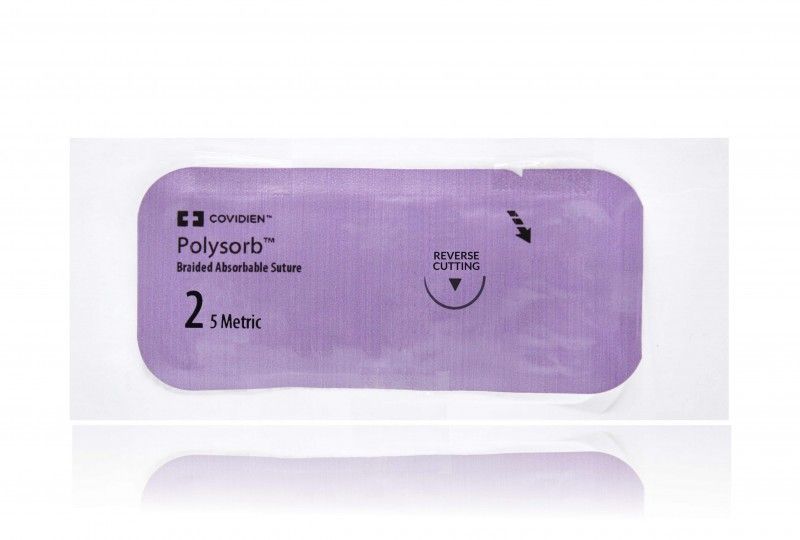 Medtronic Polysorb 90 cm 1/2 Circle Size 2 GS-12 Braided Synthetic Absorbable Coated Suture, Violet, 36/Box
