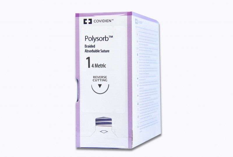Medtronic Polysorb 75 cm 1/2 Circle Size 1 GS-12 Braided Synthetic Absorbable Coated Suture, Violet, 36/Box