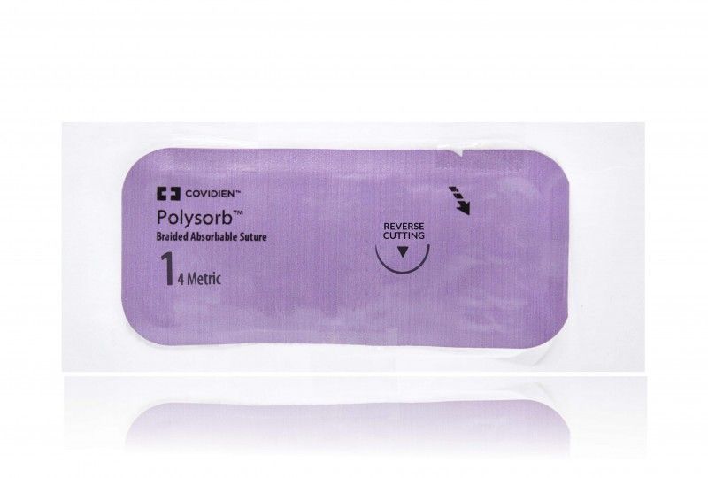 Medtronic Polysorb 75 cm 1/2 Circle Size 1 GS-12 Braided Synthetic Absorbable Coated Suture, 36/Box