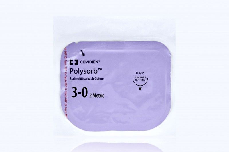 Medtronic Polysorb 5 cm x 45 cm 1/2 Circle Size 3-0 C-23 Braided Synthetic Absorbable Coated Suture, Violet, 12/Box