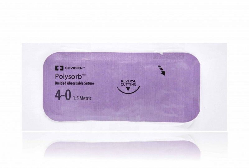Medtronic Polysorb 75 cm 3/8 Circle Size 4-0 C-13 Braided Synthetic Absorbable Coated Suture, Violet, 36/Box