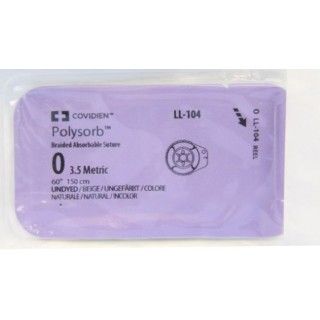 Medtronic Polysorb 150 cm Size 0 Reel Braided Synthetic Absorbable Coated Suture, 24/Box