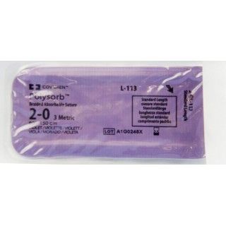 Medtronic Polysorb 150 cm Size 2-0 Standard Length Braided Synthetic Absorbable Coated Suture, Violet, 36/Box