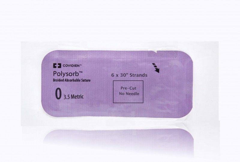 Medtronic Polysorb 6 cm x 75 cm Size 0 Pre-Cut Braided Synthetic Absorbable Coated Suture, Violet, 24/Box
