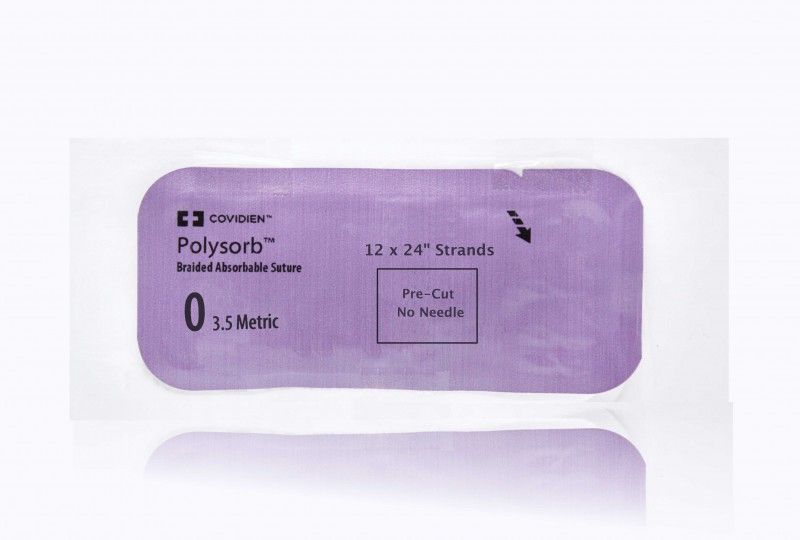 Medtronic Polysorb 12 cm x 60 cm Size 0 Pre-Cut Braided Synthetic Absorbable Coated Suture, Violet, 24/Box