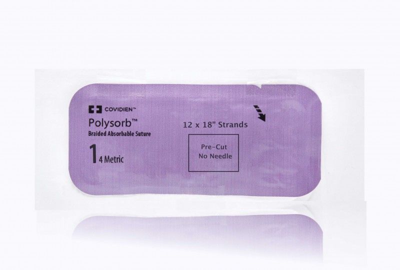 Medtronic Polysorb 12 cm x 45 cm Size 1 Pre-Cut Braided Synthetic Absorbable Coated Suture, Violet, 24/Box