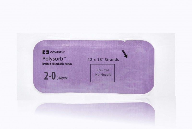 Medtronic Polysorb 12 cm x 45 cm Size 2-0 Pre-Cut Braided Synthetic Absorbable Coated Suture, Violet, 24/Box