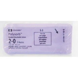 Medtronic Polysorb 12 cm x 45 cm Size 2-0 Pre-Cut Braided Synthetic Absorbable Coated Suture, 24/Box