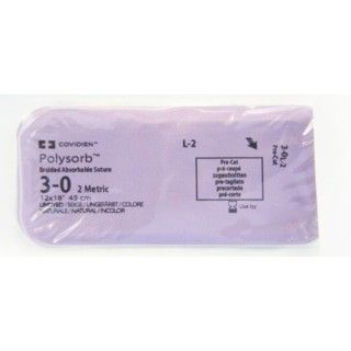 Medtronic Polysorb 12 cm x 45 cm Size 3-0 Pre-Cut Braided Synthetic Absorbable Coated Suture, 24/Box