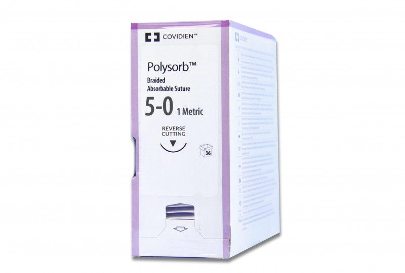 Medtronic Polysorb 45 cm 3/8 Circle Size 5-0 P-13 Braided Synthetic Absorbable Coated Suture, 36/Box