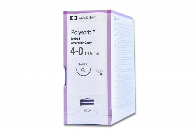 Medtronic Polysorb 75 cm 1/2 Circle Size 4-0 CVF-23 Braided Synthetic Absorbable Coated Suture, 36/Box