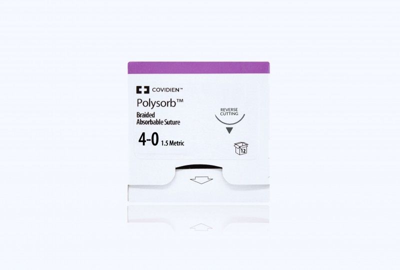 Medtronic Polysorb 45 cm 3/8 Circle Size 4-0 P-12 Braided Synthetic Absorbable Coated Suture, 12/Box