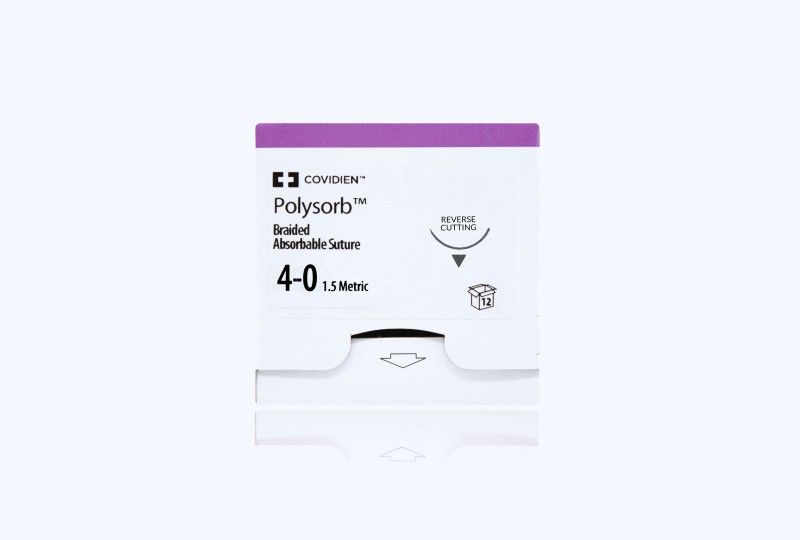 Medtronic Polysorb 75 cm 3/8 Circle Size 4-0 C-13 Braided Synthetic Absorbable Coated Suture, 12/Box