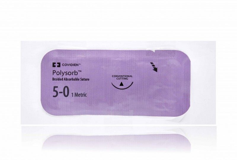 Medtronic Polysorb 45 cm 3/8 Circle Size 5-0 PC-13 Braided Synthetic Absorbable Coated Suture, 36/Box