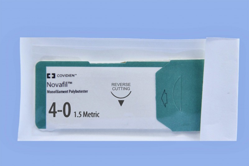 Medtronic Novafil 45 cm 3/8 Circle Size 4-0 P-14 Monofilament Polybutester Suture, Blue, 12/Box