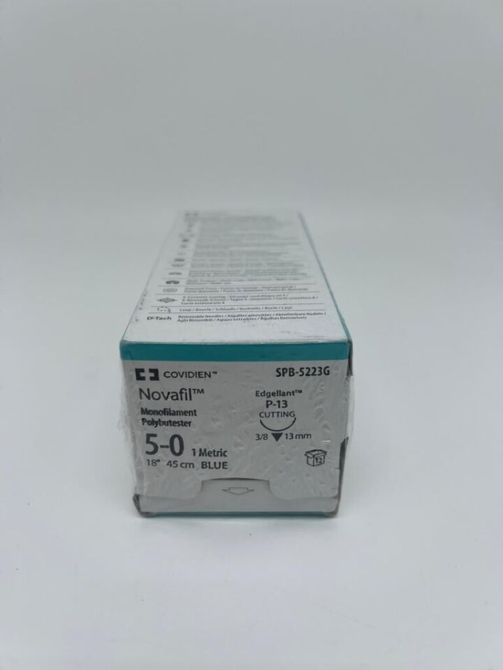 Medtronic Novafil 45 cm 3/8 Circle Size 5-0 P-13 Monofilament Polybutester Suture, Blue, 12/Box