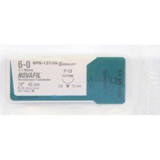 Medtronic Novafil 45 cm 3/8 Circle Size 6-0 P-13 Monofilament Polybutester Suture, Blue, 12/Box