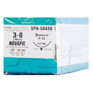Medtronic Novafil 45 cm 3/8 Circle Size 3-0 P-14 Monofilament Polybutester Suture, Blue, 12/Box