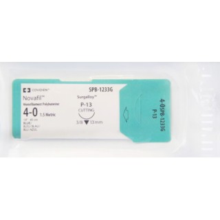 Medtronic Novafil 45 cm 3/8 Circle Size 4-0 P-13 Monofilament Polybutester Suture, Blue, 12/Box