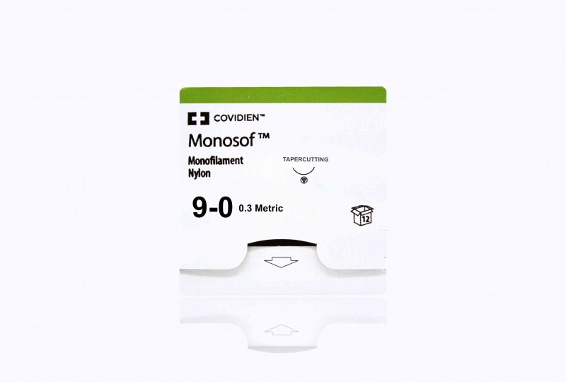 Medtronic Monosof 13 cm 3/8 Circle Size 9-0 MVK-100-4 Monofilament Nylon Suture, Black, 12/Box
