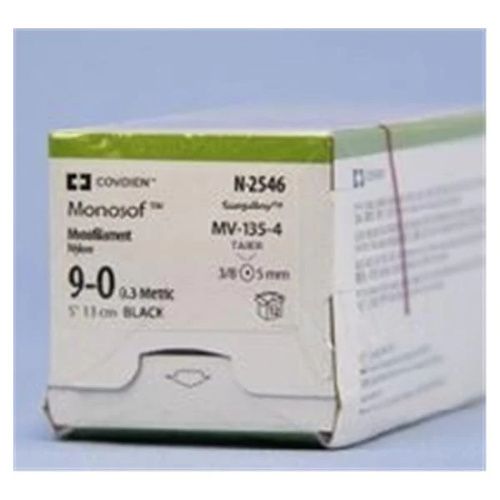 Medtronic Monosof 13 cm 3/8 Circle Size 9-0 MV-135-4 Monofilament Nylon Suture, Black, 12/Box
