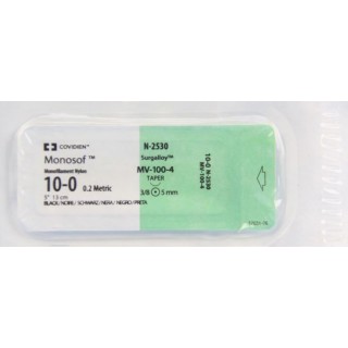 Medtronic Monosof 13 cm 3/8 Circle Size 10-0 MV-100-4 Monofilament Nylon Suture, Black, 12/Box
