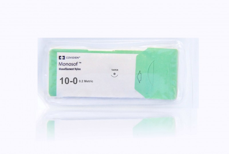 Medtronic Monosof 13 cm 3/8 Circle Size 10-0 MV-70-3 Monofilament Nylon Suture, Black, 12/Box