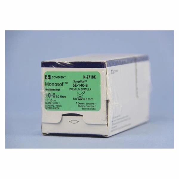 Medtronic Monosof 12 inch Needle SE-140-8 Size 10-0 Nylon Suture, Black, 12/Box