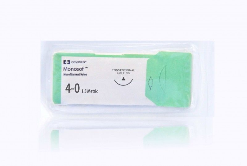 Medtronic Monosof Dermalon 18 inch 3/8 Circle Size 4-0 PC-12 Monofilament Nylon Suture, Black, 36/Box